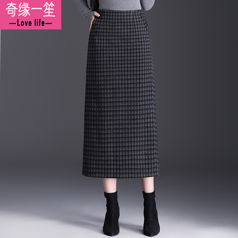 毛呢格子半身裙女秋冬2025新款