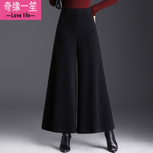 休闲裙裤 子女士加厚阔腿裤 秋冬新款 小个子黑色裤 爆款 羊毛呢九分裤