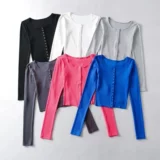 Хлопковая эластичная приталенная тонкая куртка с круглым воротником, европейский стиль, в обтяжку