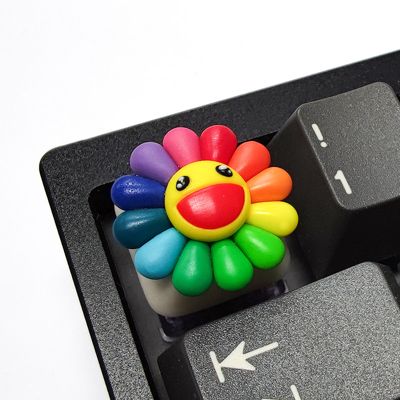 【ZD】村上隆 太阳花 彩虹花礼物 手工树脂个性键帽原厂高度磁轴