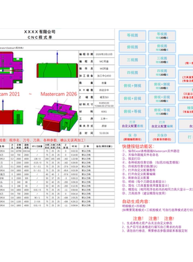 Mastercam2021-2026程序单 X+多功能 /  支持多轴 / 定制程序单