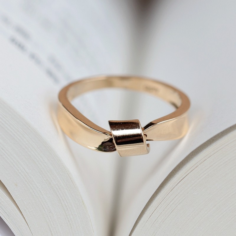 现货 兔兔韩国纯14K金戒指女 质感简洁素金绳结蝴蝶结指环 绕指柔