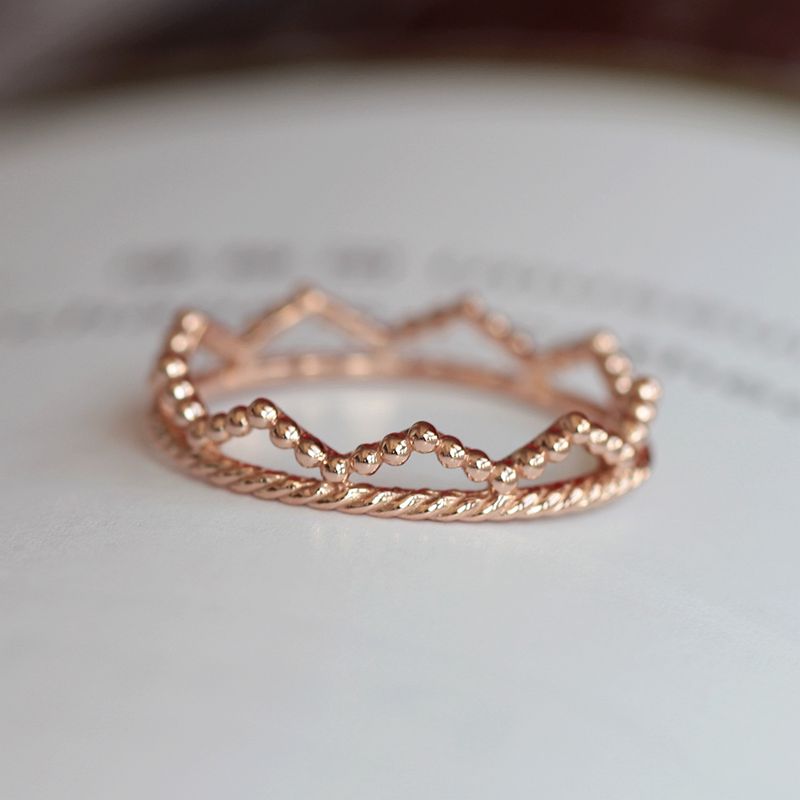 现货 韩国纯14K金玫瑰金戒指女 精致素金无镶嵌皇冠指环戒子 加冕