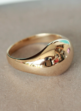 订货 韩国纯14K金饱满金镏子戒指欧美风 素金光面情侣对戒食指戒