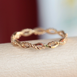 订货 兔兔韩国纯14K金素金戒指 双股麻花辫细指环 少女感戒子