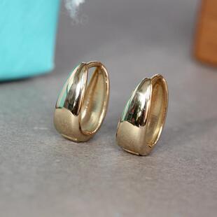 订货 兔兔纯14K金厚金瓜子耳扣 素金光面前后一样 长椭圆耳环