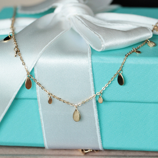 订货 韩国纯14K金素金大小水滴片片项链 多坠流苏锁骨链 迷你尺寸