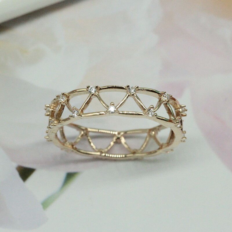 兔兔订货◆实拍◆韩国14k纯金v字交错镂空蕾丝指环拇指戒指荆棘环