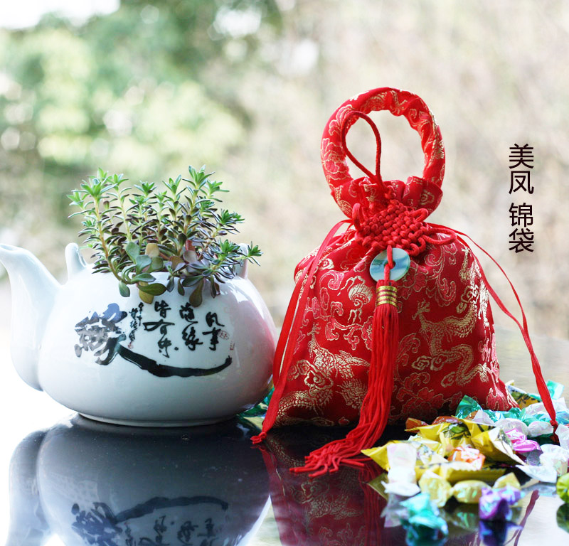 美凤锦袋喜糖袋子手拎大号结婚红袋升学宴龙中国风手提婚庆回礼袋