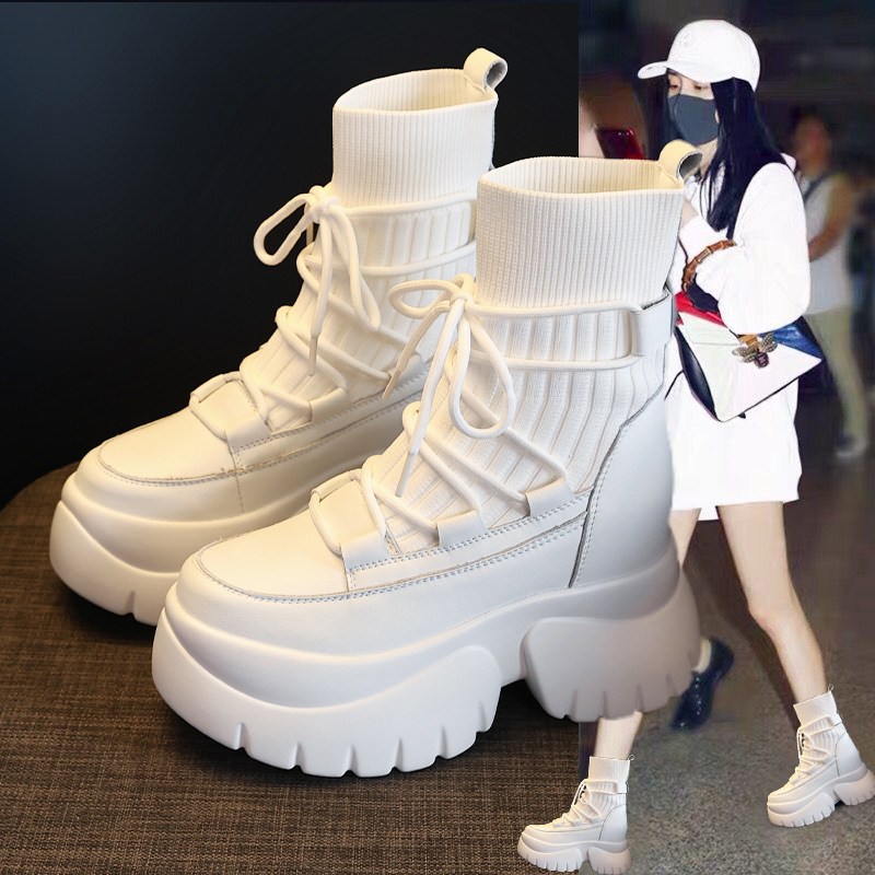 真皮厚底马丁靴女2025秋冬显瘦英伦风松糕增高弹力靴短靴瘦瘦靴潮