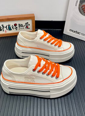 韩版厚底网纱透气小白帆布鞋女
