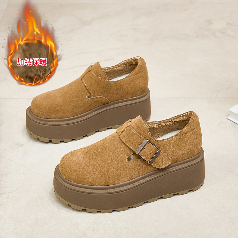 厚底加绒勃肯鞋女2024秋冬