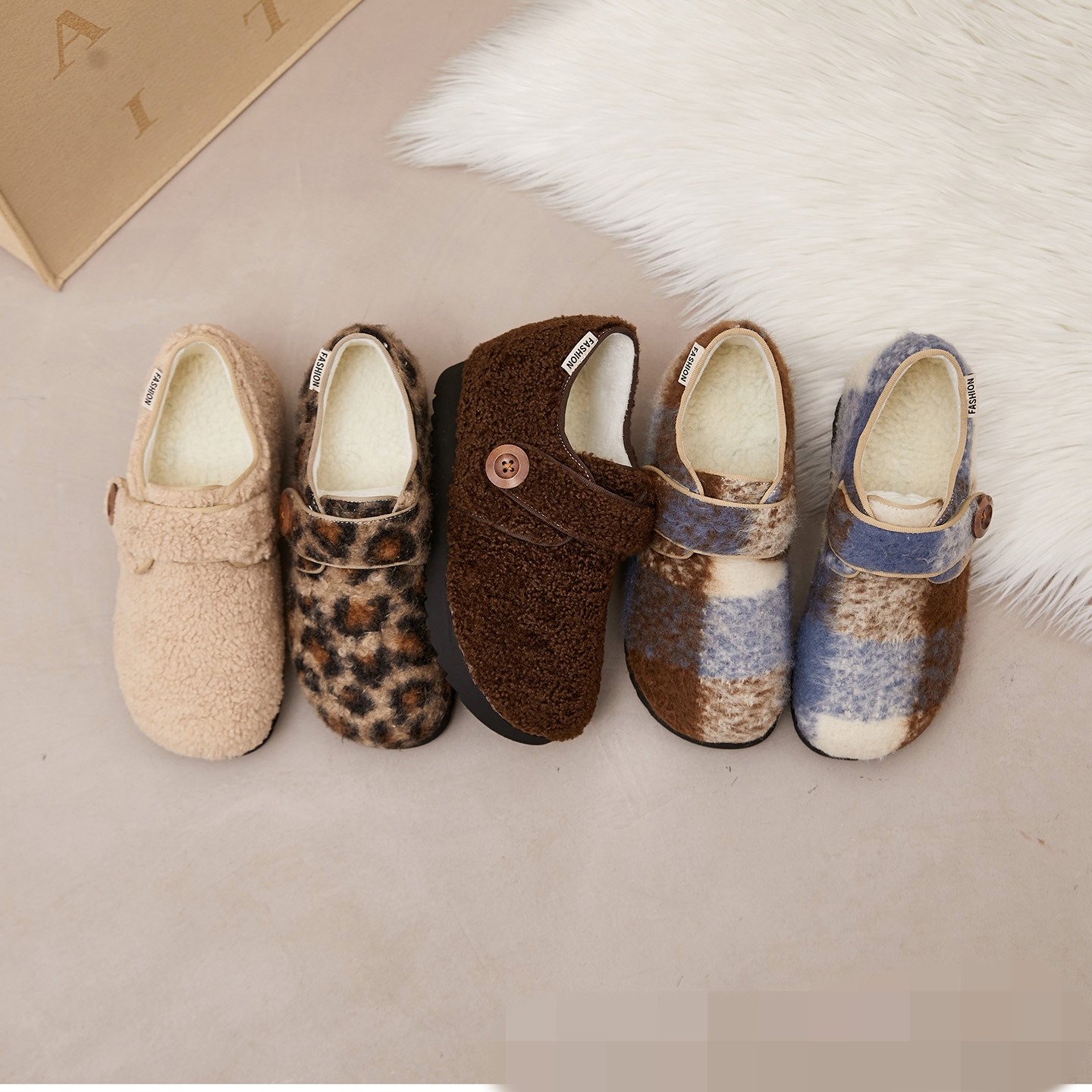 内增高7cm小码勃肯毛毛鞋女2025冬季复古魔术贴保暖加绒乐福棉鞋