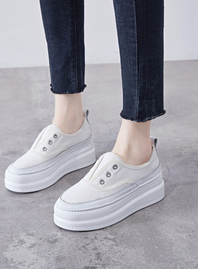 厚底松糕鞋女欧洲站2026内增高女鞋夏一脚蹬小白鞋帆布鞋休闲单鞋