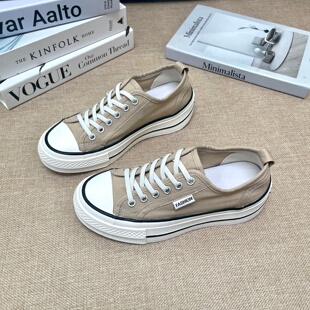 厚底增高薄款帆布鞋女2026春夏新款一脚蹬软底透气百搭休闲板鞋子