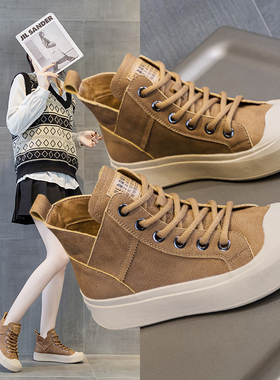 复古真皮短靴女2025秋冬新款休闲马丁靴软底大码加绒百搭高帮鞋潮