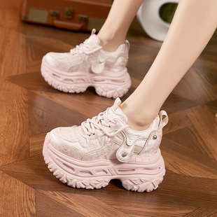 厚底老爹鞋女2026春夏新款百搭透气网鞋增高休闲运动阿甘鞋松糕鞋