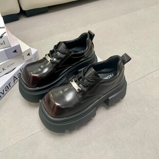 休闲乐福鞋 英伦风厚底小皮鞋 增高松糕鞋 时尚 复古擦色2026春夏新款