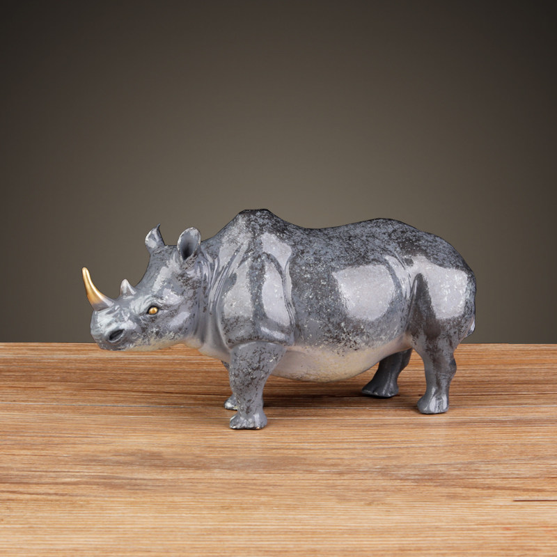 彩铜犀牛摆件家居饰品独角兽动物工艺品电视柜摆设铜牛开业礼品