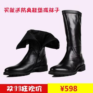 新款男士高筒靴真皮英伦马丁靴男靴黑白韩版长筒长靴皮靴牛仔马靴