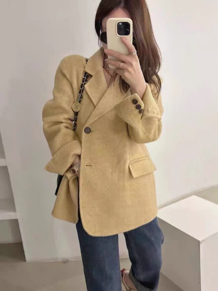 现货韩国东大门J shop2024冬季时尚气质斜扣双面羊绒呢子大衣女