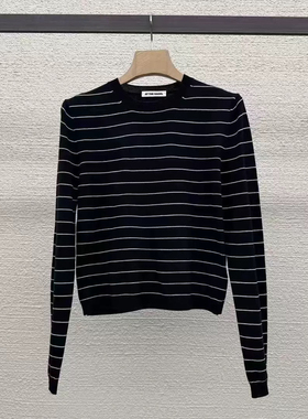现货 AT THE BAGEL2025春韩国东大门简约百搭圆领条纹针织衫