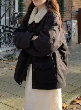 现韩国东大门代vergamot女2025冬新款洋气百搭毛毛翻领棉服外套