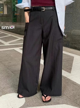 现货韩国东大门 select market 秋洋气高腰阔腿裤简约时尚休闲裤