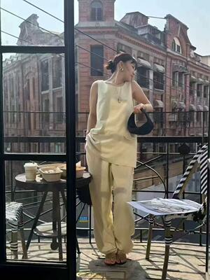 现unbound~女韩国正品韩国2025夏季韩系向日葵同款背心休闲裤套装