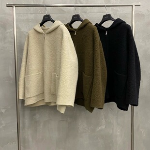 现货韩国东大门MUTE冬季新品连帽拉链羊毛羊驼毛大衣