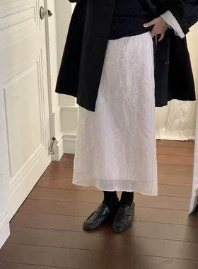 JINSIM 2025春季新款 韩国东大门女人味花朵刺绣蕾丝半身裙