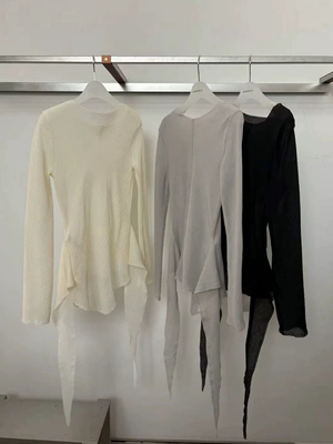 现货韩国东大门Londonflat2025春季时尚百搭不规则系带微透上衣