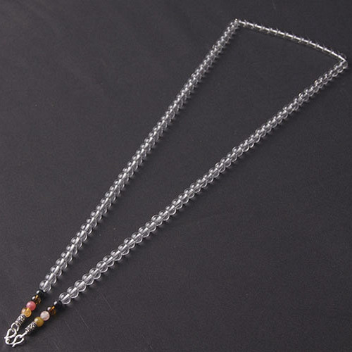 银M扣白水晶圆珠男女项链佛牌链