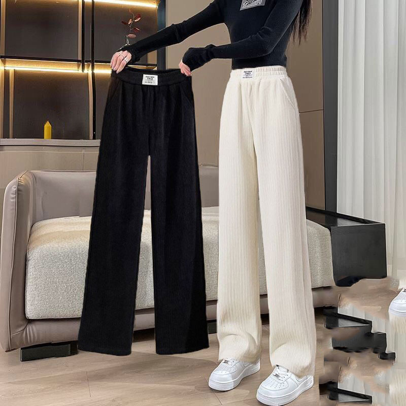 雪尼尔灯芯绒阔腿裤女裤子秋冬季直筒加绒厚