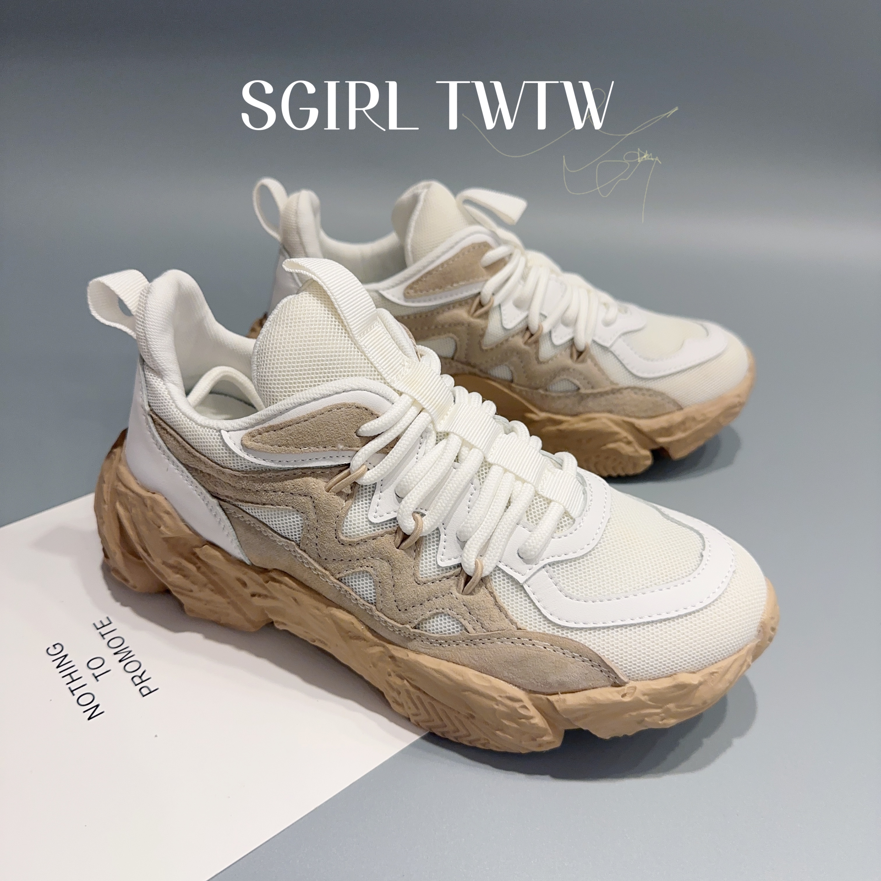 sgirl twtw特价女鞋春秋真皮网面软底休闲单鞋拼色百搭增高老爹鞋