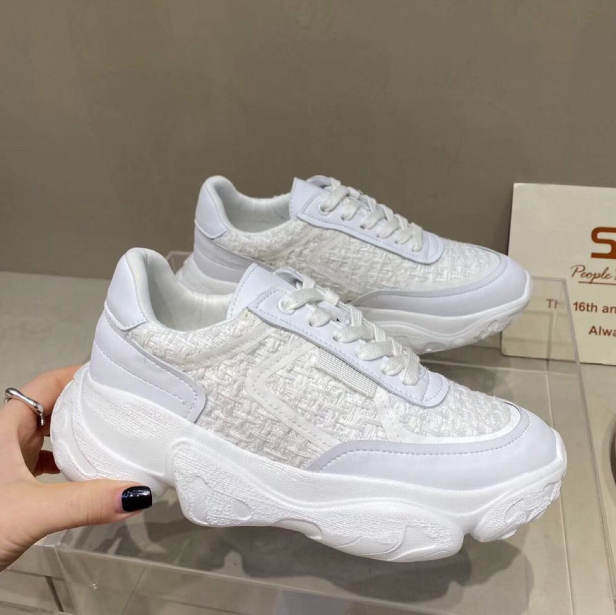 s-girl2023春新款厚底小白鞋网红小香风百搭老爹鞋轻便运动跑步鞋