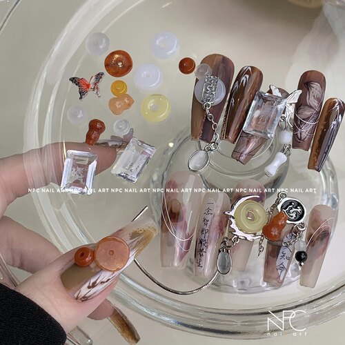 NPC国风玉石平安扣水晶美甲饰品