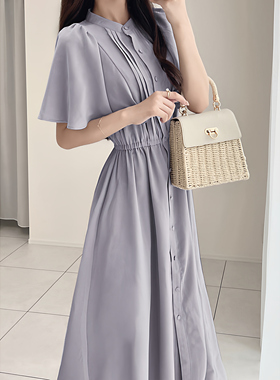 现* 花糖家日系定制GRL清楚系纯色高腰显瘦长款连衣裙al172