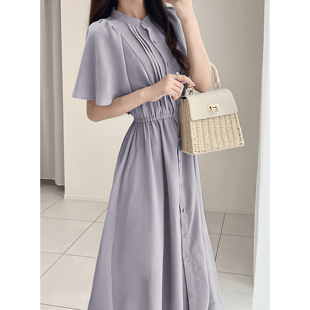 现* 花糖家日系定制GRL清楚系纯色高腰显瘦长款连衣裙al172