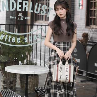 现 日系高级定制GRL家假两件后系带高腰格纹连衣裙rut934 花糖家