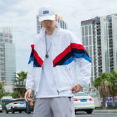 亮仔拼接肥佬透气运动情侣单衣男女宽松防水夹克蝙蝠衫 21新款 时尚