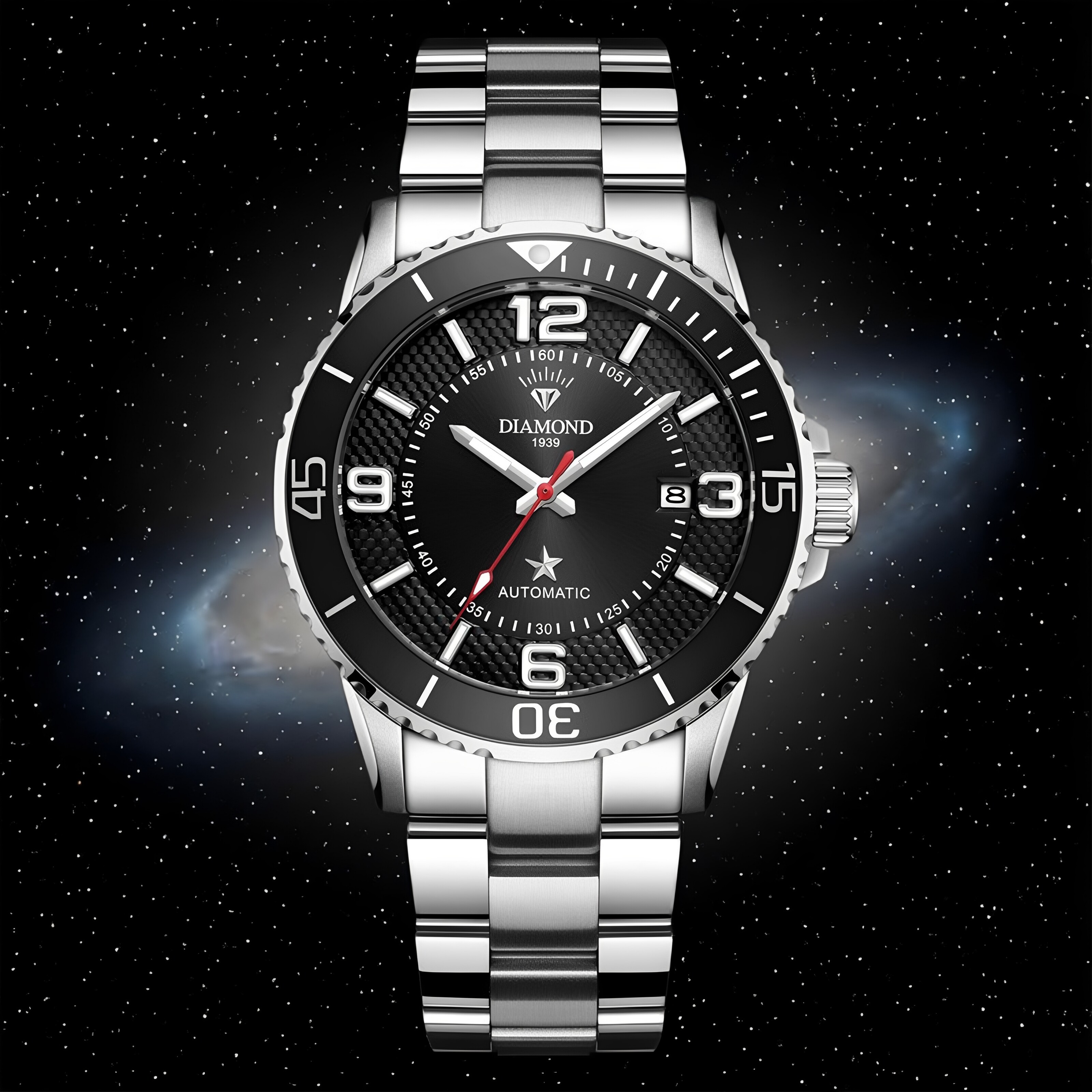 上海钻石牌男生手表全自动机械表防水腕表水鬼简约大三针潜水手表