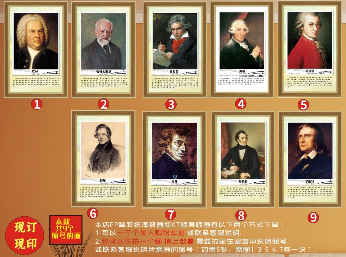 作曲家钢琴家音乐家肖像人物介绍琴房音乐教室布置pp背胶海报kt板