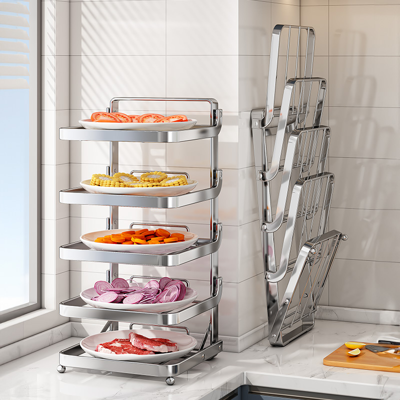 日本进口可折叠多层不锈钢备菜架