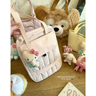 新品 自制休闲简约粉粉托特包女轻便通勤包多层收纳电脑平板单肩包