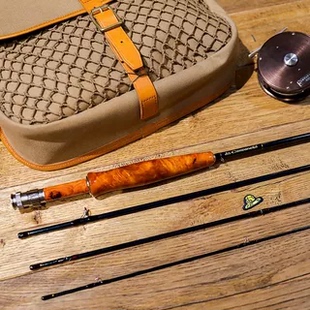日本campanella草帽家手工飞钓竿7尺8尺树瘤实木握把绿色溪流钓场
