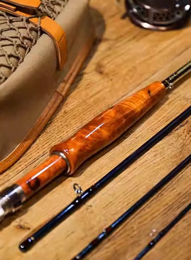 日本产campanella草帽家手工飞蝇钓鱼竿8尺多节绿色复古溪流钓场