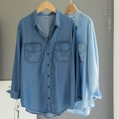 外贸出口高端水洗牛仔衬衫 女设计感小众宽松百搭叠穿衬衣垂感打底