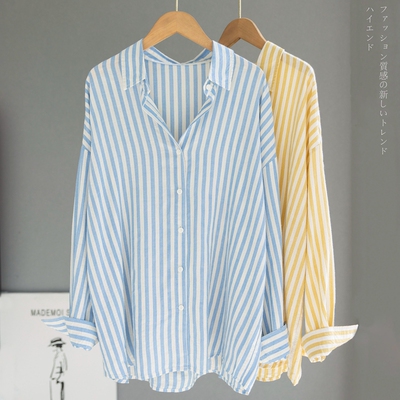 宽松韩版条纹清新衬衫女