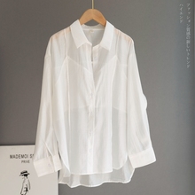 女设计感小众垂感防晒衣空调衫 出口外贸女装 白色天丝衬衫 薄款 夏季